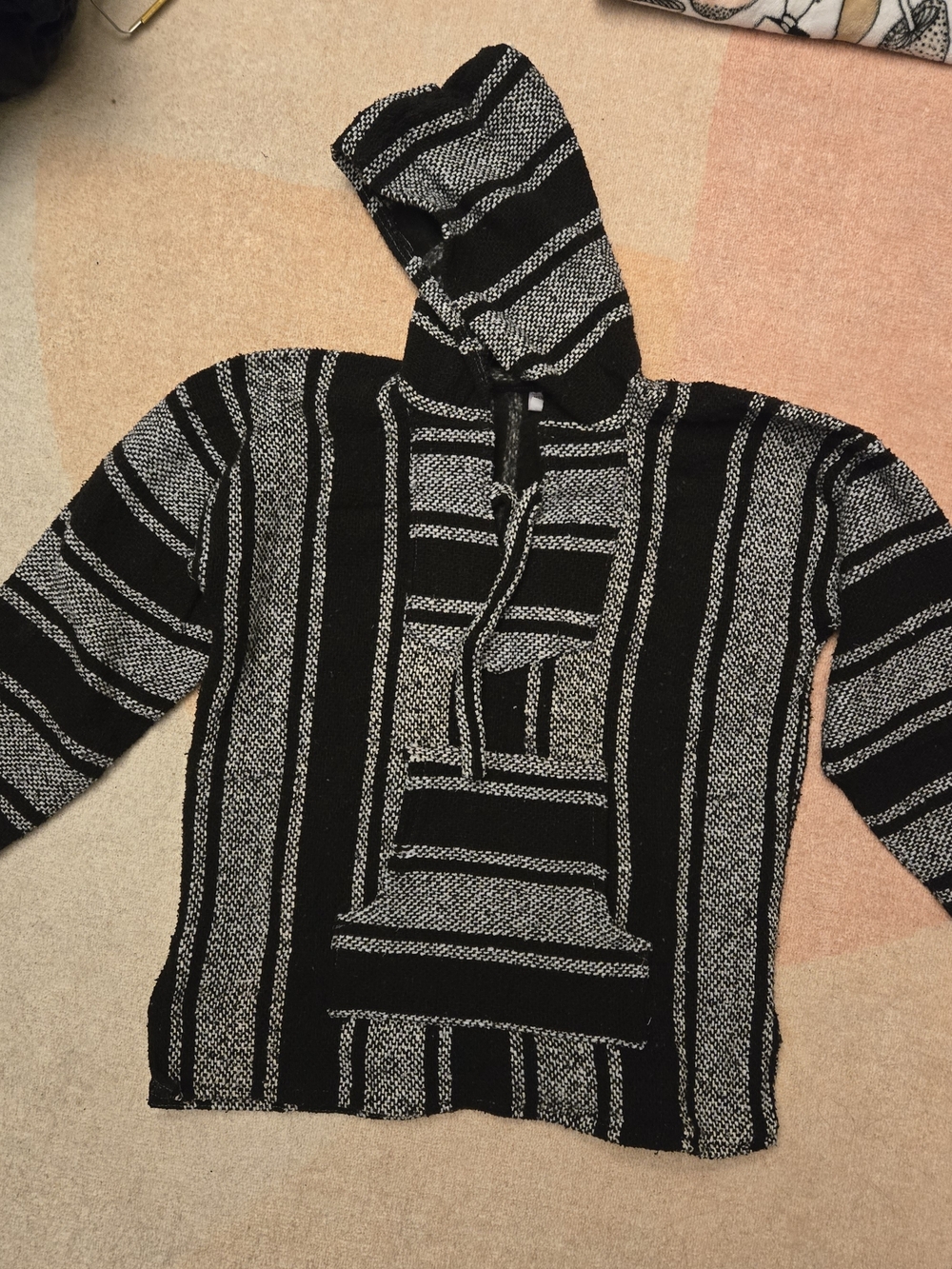 Men's Black & White Hooded Baja Sweater